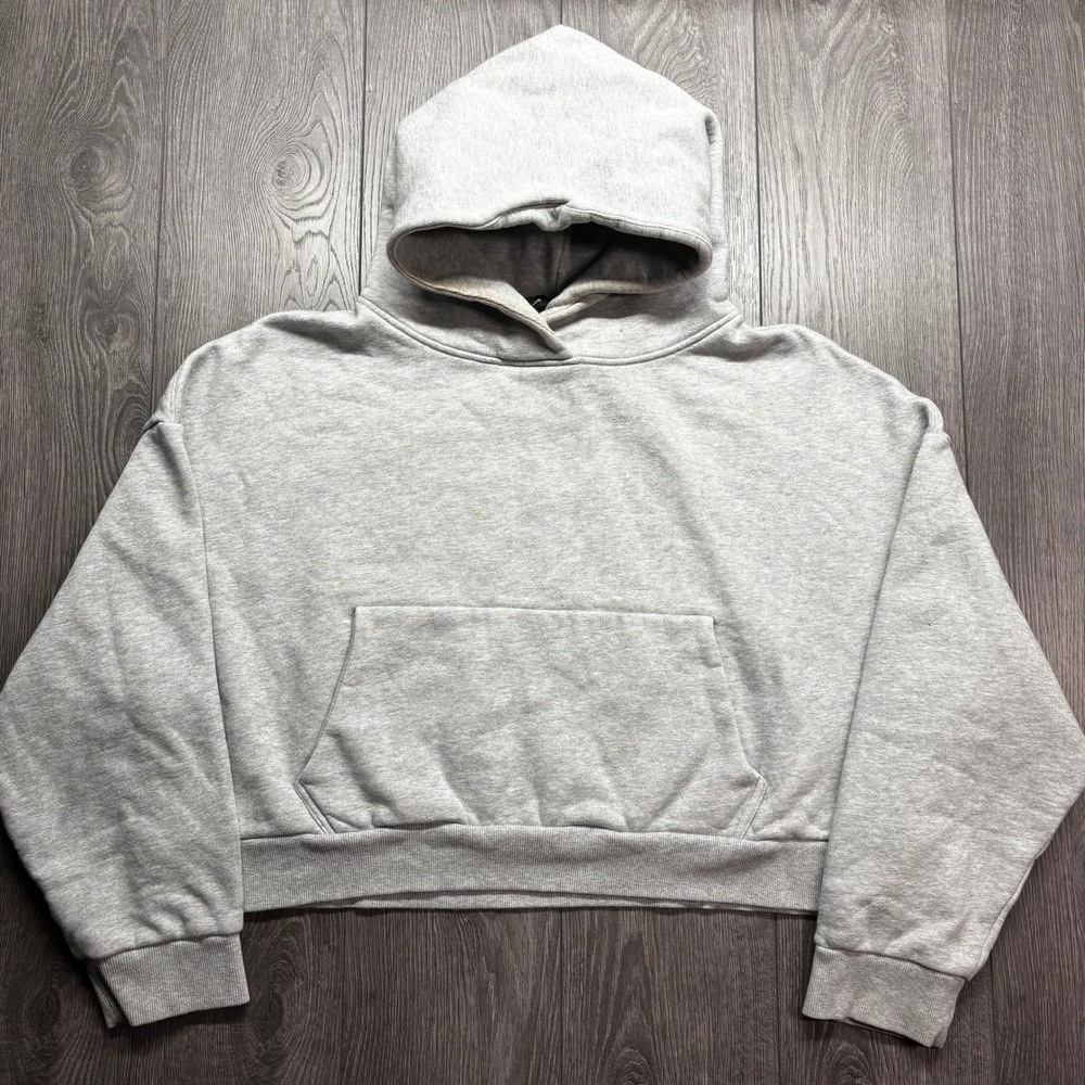 Entire Studios Grey Marl Cropped Boxy Hoodie Mens Medium ES2125 Cotton Fleece